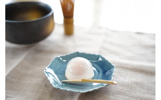 【吉田焼】2245 輪花4寸皿 薄瑠璃 5枚セット(岡晋吾×224）【224porcelain】