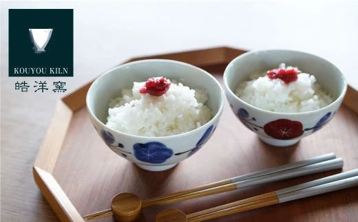 【セット】【有田焼】飯碗2点セット（大・小）さび花つなぎ【皓洋窯】