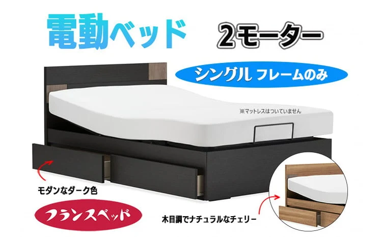 【フランスベッド】薄型電動ベッドUD-101F（2M）引出付きタイプ 色：チェリー シングル