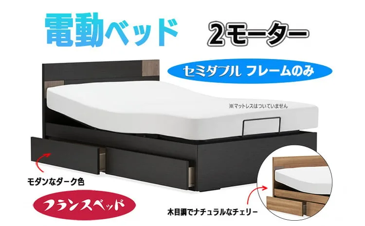 【フランスベッド】薄型電動ベッドUD-101F（2M）引出付きタイプ 色：チェリー セミダブル