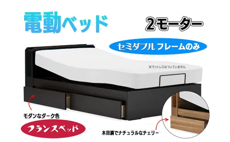 【フランスベッド】薄型電動ベッド UD-102C （2M）引出付きタイプ 色：ダーク セミダブル