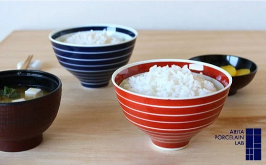【セット】［有田焼］段付飯碗（呉須＆朱）2個セット【ARITA PORCELAIN LAB】