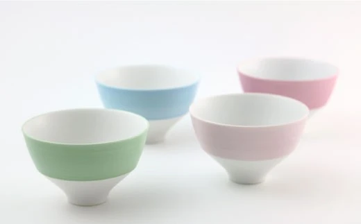 【セット】［有田焼］段付飯碗 4個セット（ソメイ、ヤエ、パールグリーン、パールブルー）【ARITA PORCELAIN LAB】