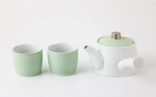 【セット】［有田焼］有田焼デザイン急須＆湯呑セットパールグリーン（JAPAN TEA）【ARITA PORCELAIN LAB】