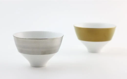 【セット】［有田焼］段付飯碗（プラチナ＆ゴールド） 各2個 計4個【ARITA PORCELAIN LAB】