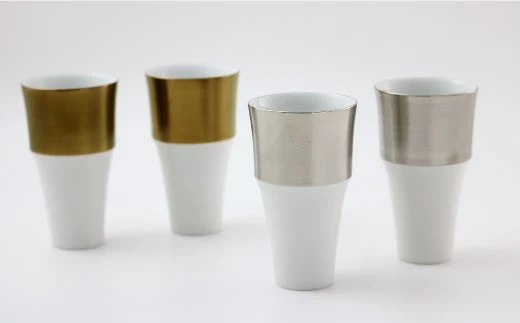 【セット】［有田焼］段付フリーカップ（プラチナ＆ゴールド）各2個 計4個【ARITA PORCELAIN LAB】