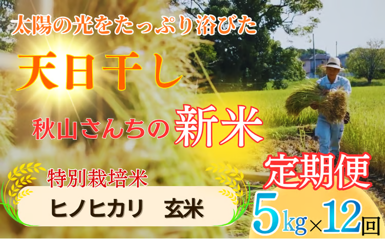 【定期便】 全12回【2026年度】秋山さんの新米 ヒノヒカリ 【玄米】5kg x12回